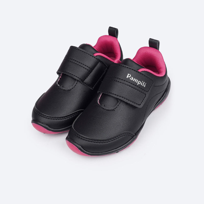 Tênis Escolar  Pampili Honey Calce Fácil Preto e Pink