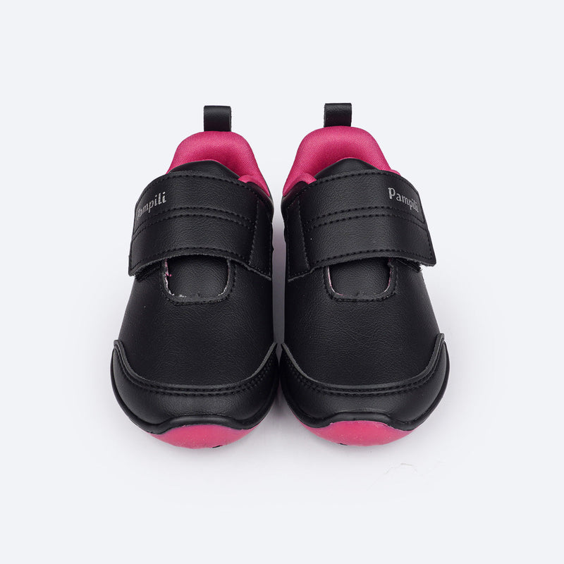 Tênis Escolar  Pampili Honey Calce Fácil Preto e Pink