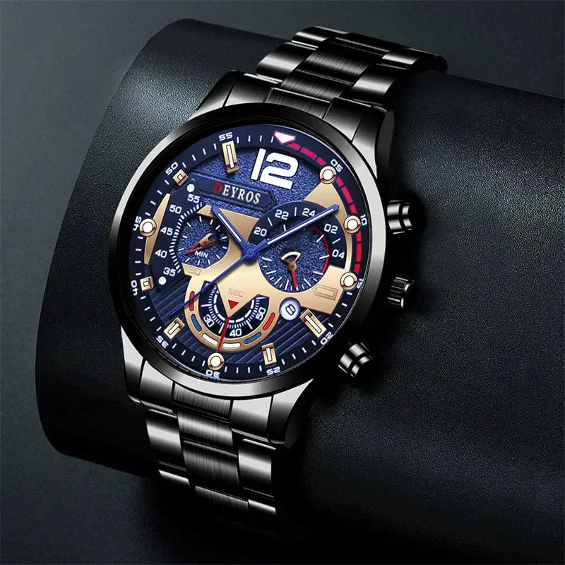 Relógios Deyros Masculino-Relógio digital em aço inoxidável de pulso de quartzo luxo, calendário luminoso masculino negócios casual