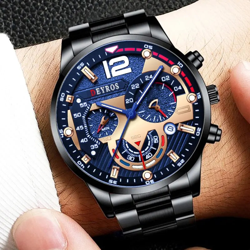 Relógios Deyros Masculino-Relógio digital em aço inoxidável de pulso de quartzo luxo, calendário luminoso masculino negócios casual