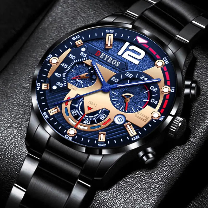 Relógios masculino de pulso em de aço inoxidável quartzo de luxo, calendário luminoso negócios casual