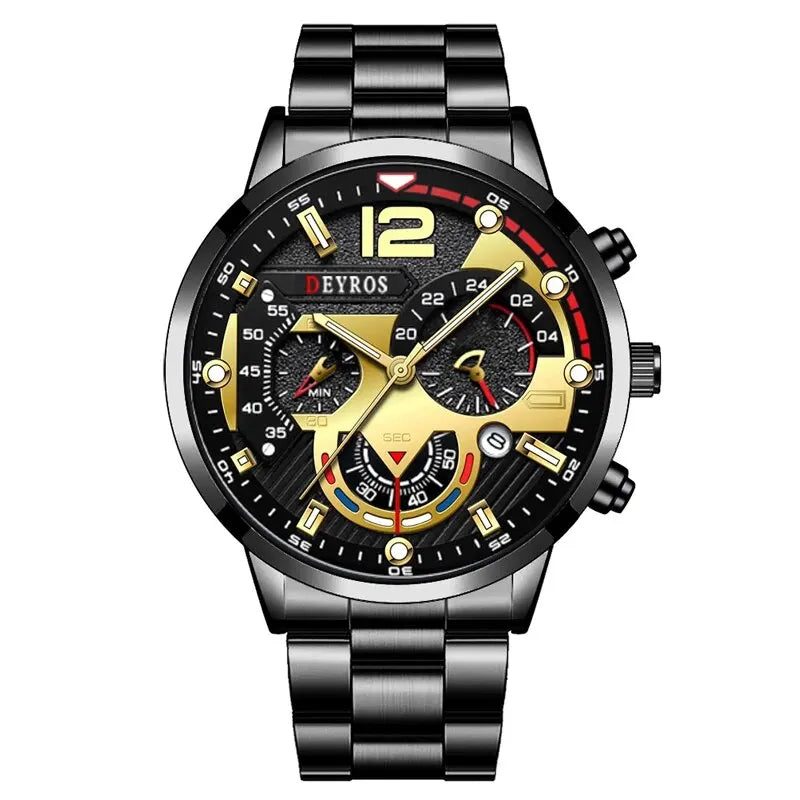 Relógios masculino de pulso em de aço inoxidável quartzo de luxo, calendário luminoso negócios casual