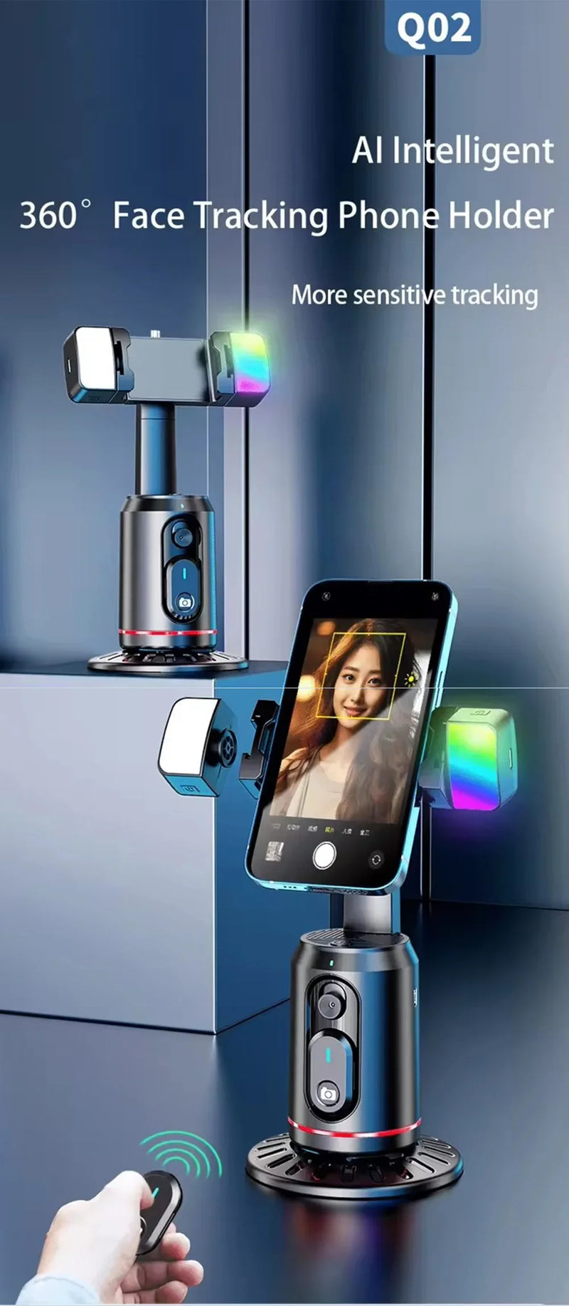 Estabilizador de gimbal de acompanhamento com rotação 360 VIKEFON Monopé de mesa com rastreamento facial e controle remoto para fotografia ao vivo no TikTok