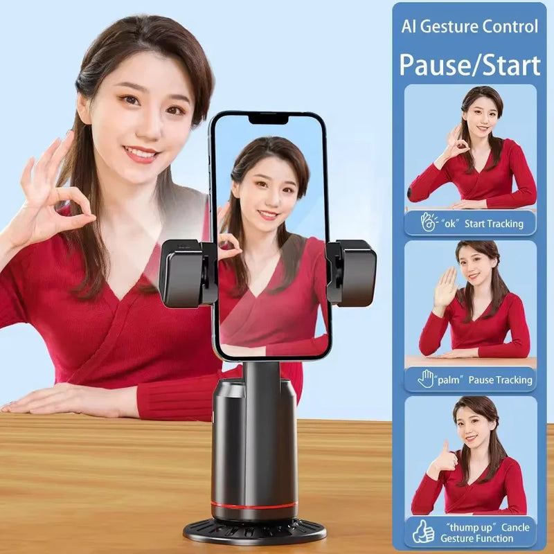 Estabilizador de gimbal de acompanhamento com rotação 360 VIKEFON Monopé de mesa com rastreamento facial e controle remoto para fotografia ao vivo no TikTok