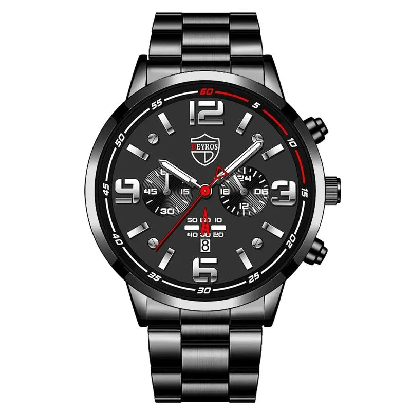 Relógios masculino de pulso em de aço inoxidável quartzo de luxo, calendário luminoso negócios casual