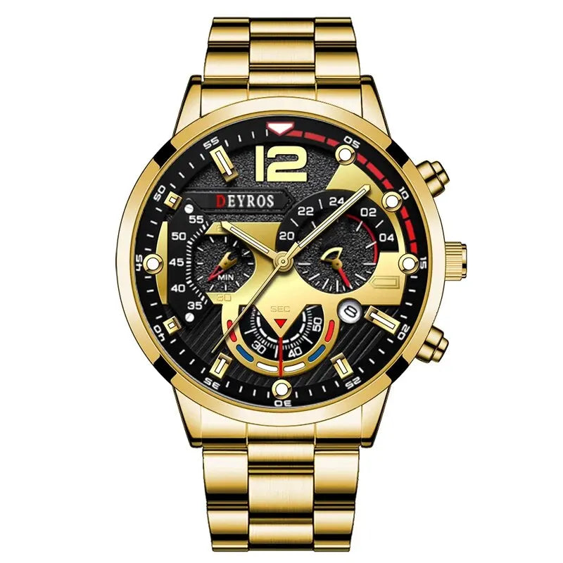 Relógios masculino de pulso em de aço inoxidável quartzo de luxo, calendário luminoso negócios casual