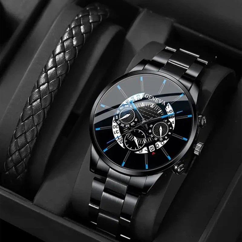 Relógios Deyros Masculino-Relógio digital em aço inoxidável de pulso de quartzo luxo, calendário luminoso masculino negócios casual
