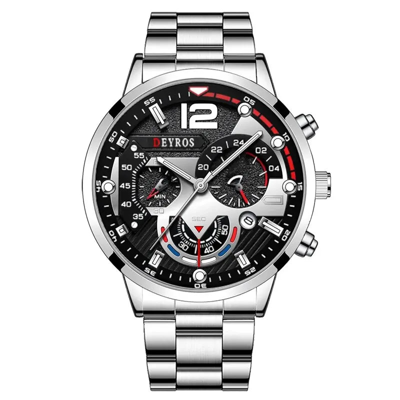 Relógios masculino de pulso em de aço inoxidável quartzo de luxo, calendário luminoso negócios casual
