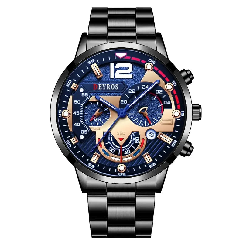 Relógios masculino de pulso em de aço inoxidável quartzo de luxo, calendário luminoso negócios casual
