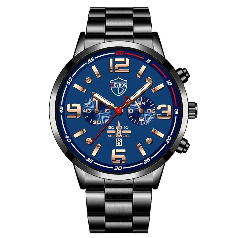 Relógios masculino de pulso em de aço inoxidável quartzo de luxo, calendário luminoso negócios casual