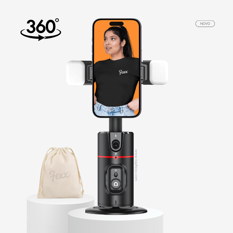 TIKSTAR™ Pixel Plus- Suporte Celular com Rastreamento Automático Rosto, Sem Necessidade Aplicativo, Rotação de 360° + Lampadas de Led